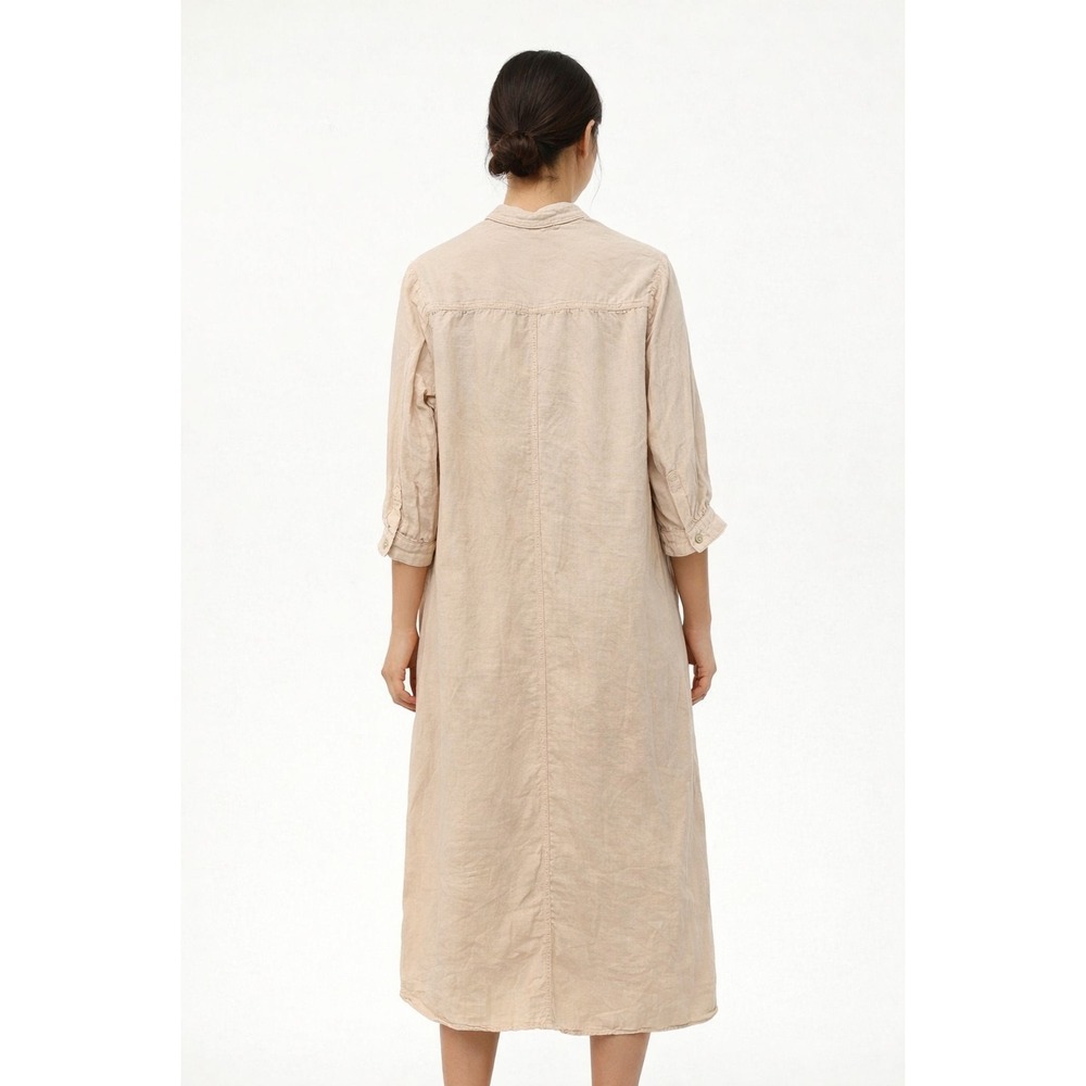 ZARA Shirtdress 100% Linen XS Tan Beige Neutral Midi Button Front Resort Casual - Picture 6 of 7